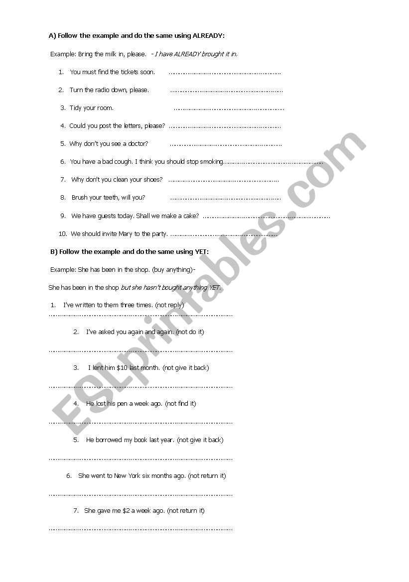 already-yet worksheet