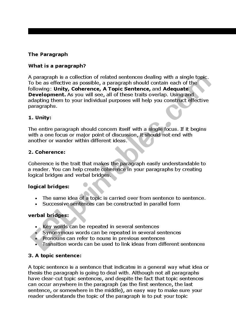 The paragraph worksheet