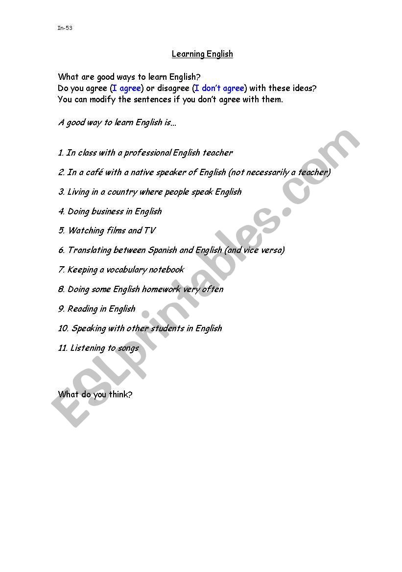 Good ways to learn English worksheet