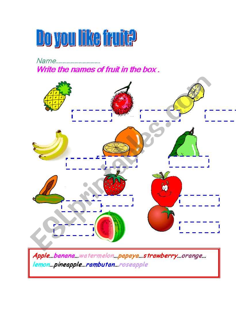 Matching fruits words worksheet