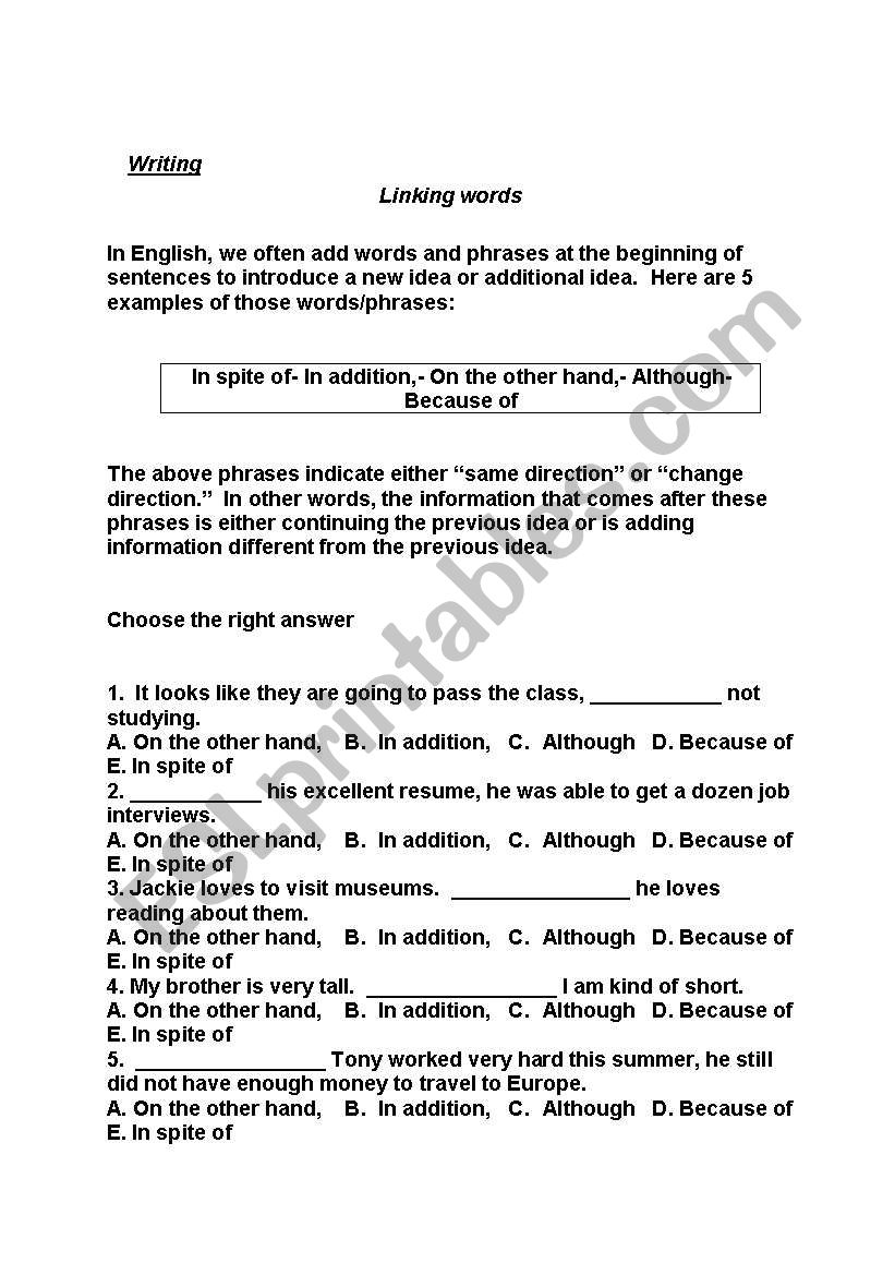 Connectors worksheet