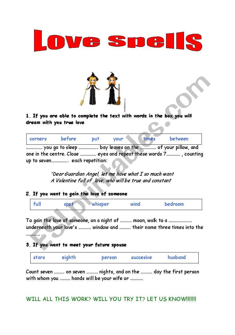 love spells worksheet