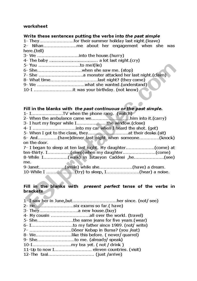 mixed grammar workshet worksheet