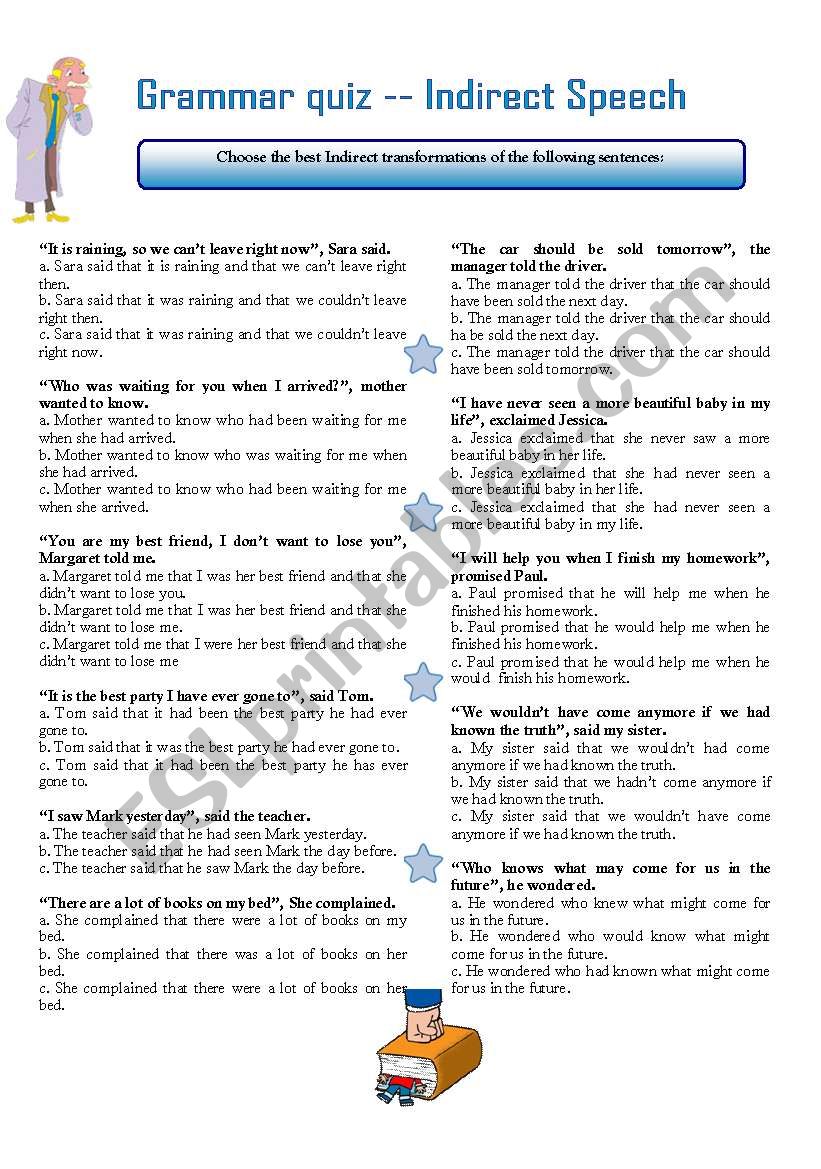 GRAMMAR QUIZ INDIRECT SPEECH worksheet