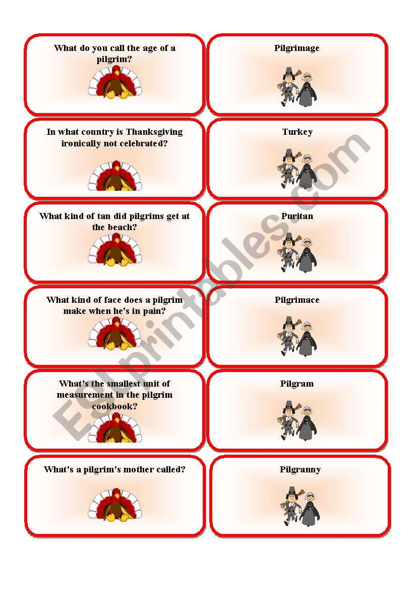 Thanksgiving jokes worksheet