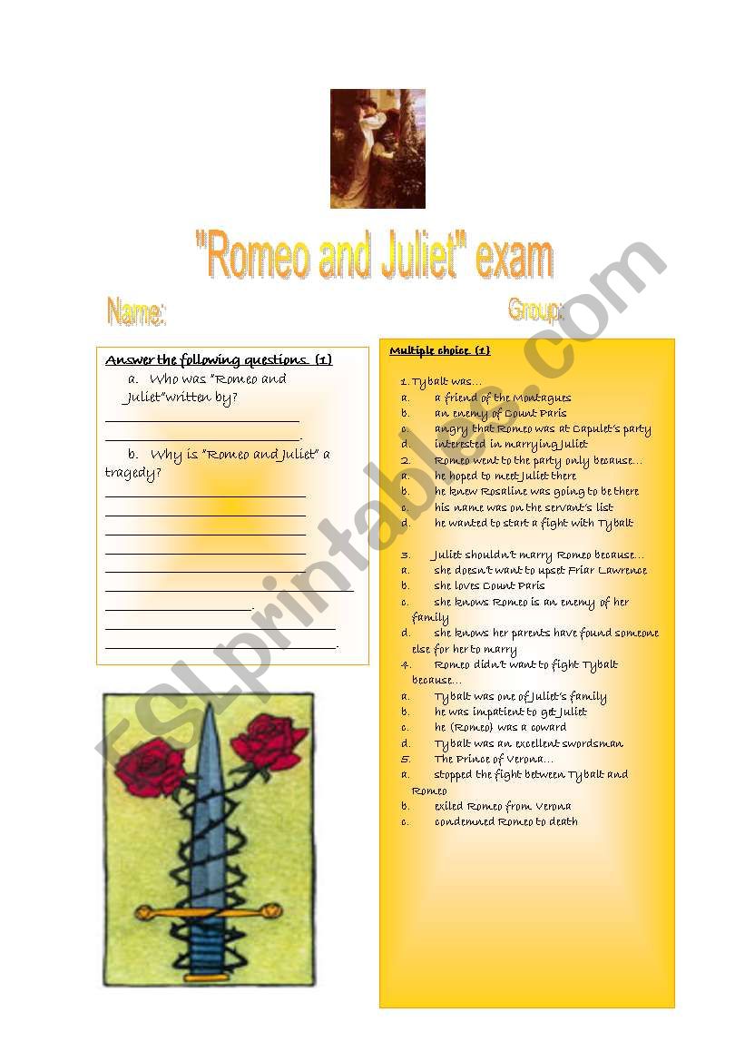 ROMEO AND JULIET EXAM worksheet