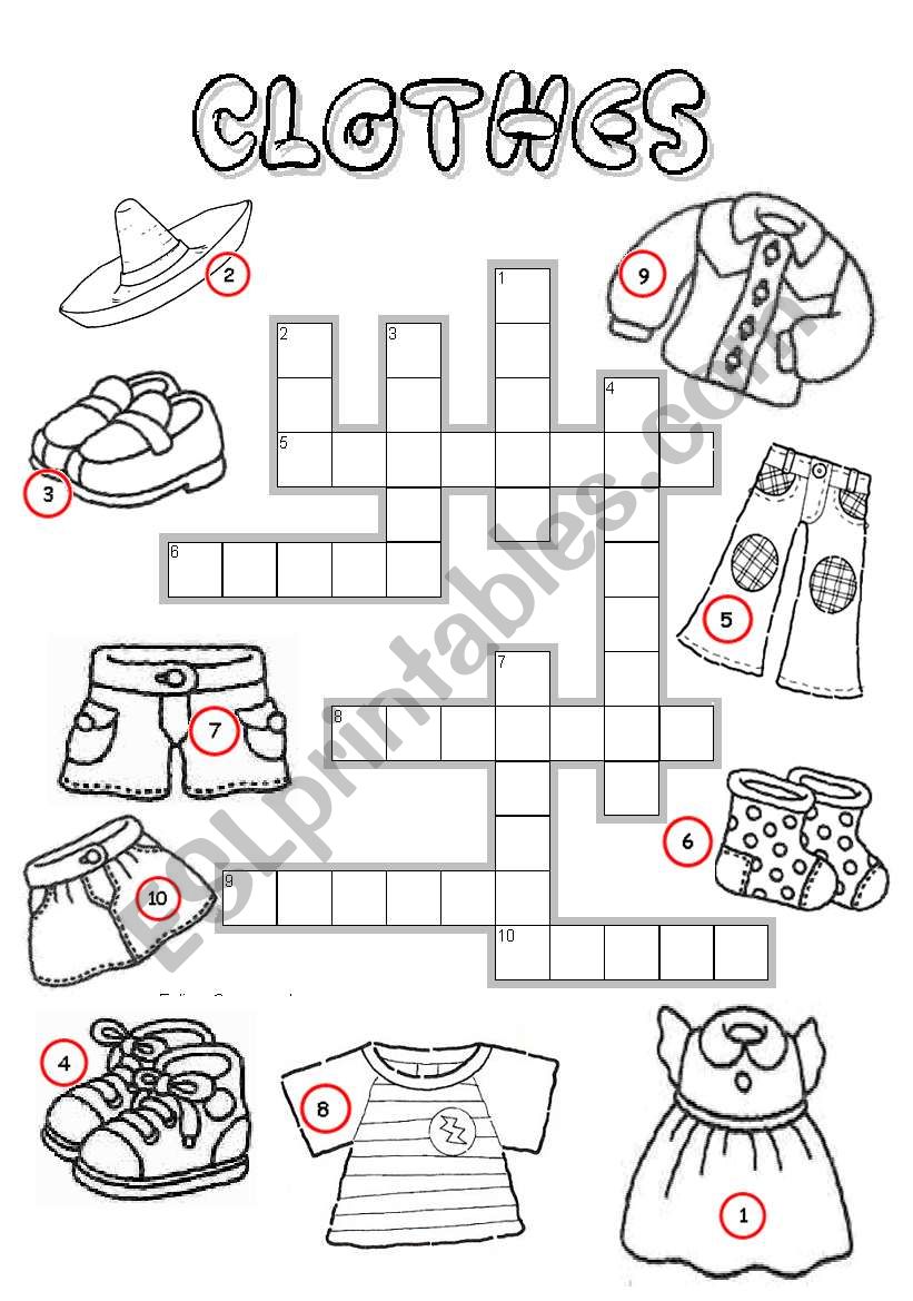 Clothes Crossword worksheet