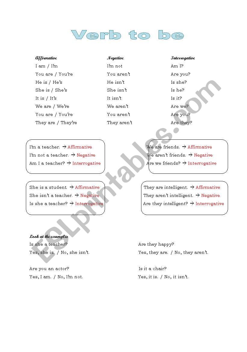 verb to be and numbers worksheet