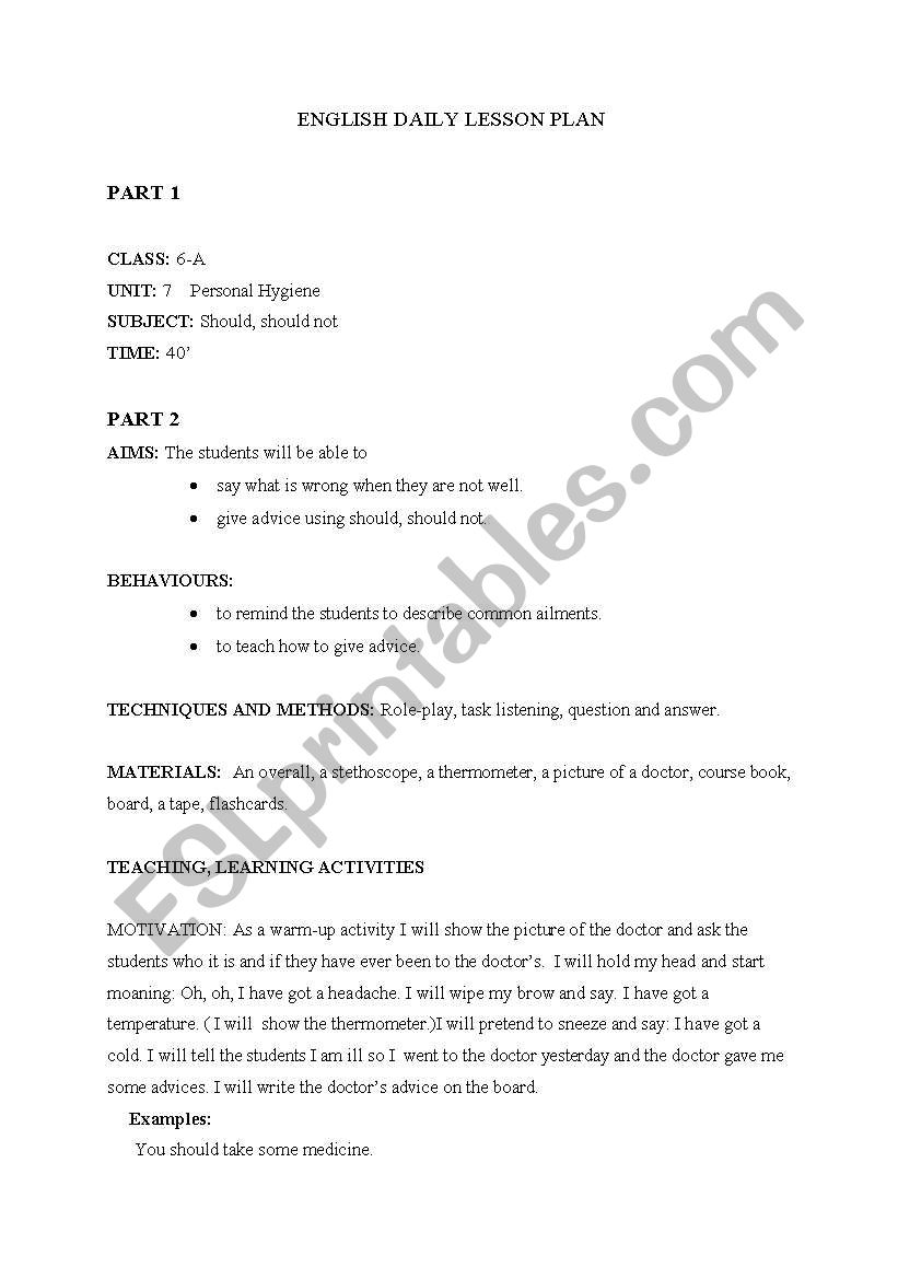 daily plan worksheet