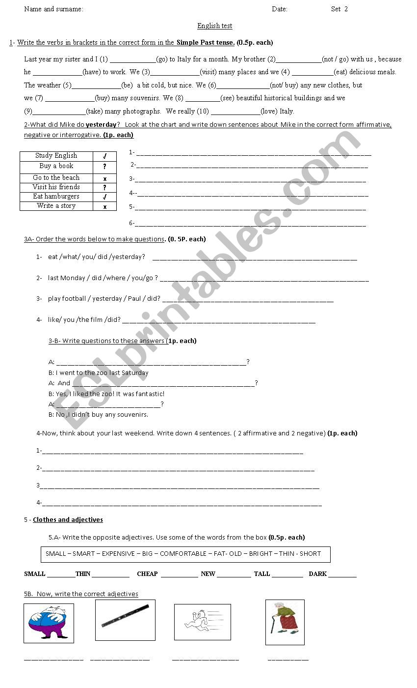 SIMPLE PAST TEST worksheet