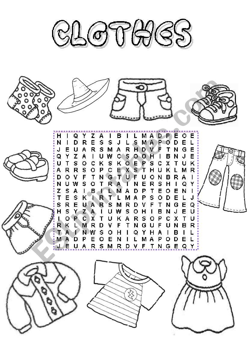 Clothes Wordsearch worksheet