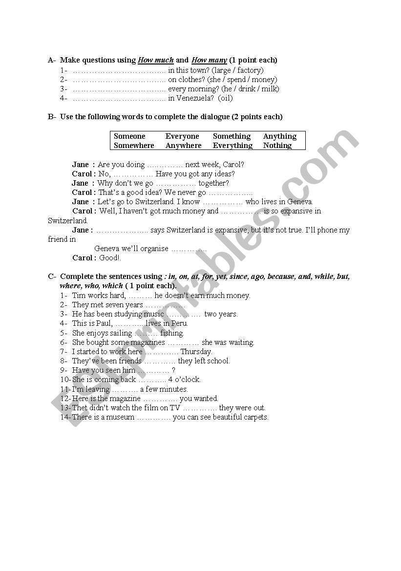 How much and How many  worksheet