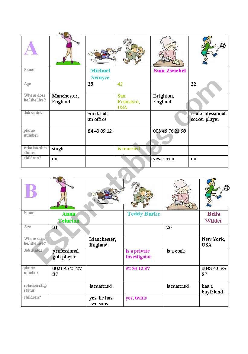 Information Gap worksheet