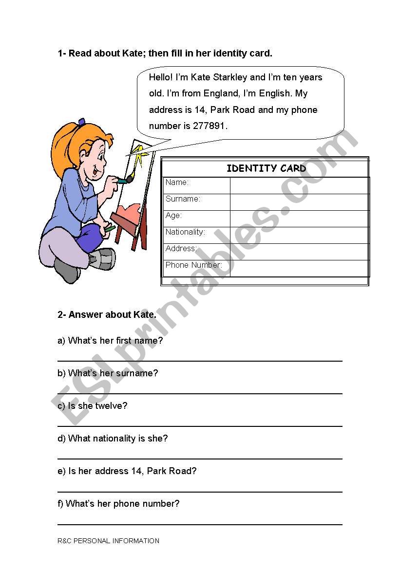 Personal information worksheet