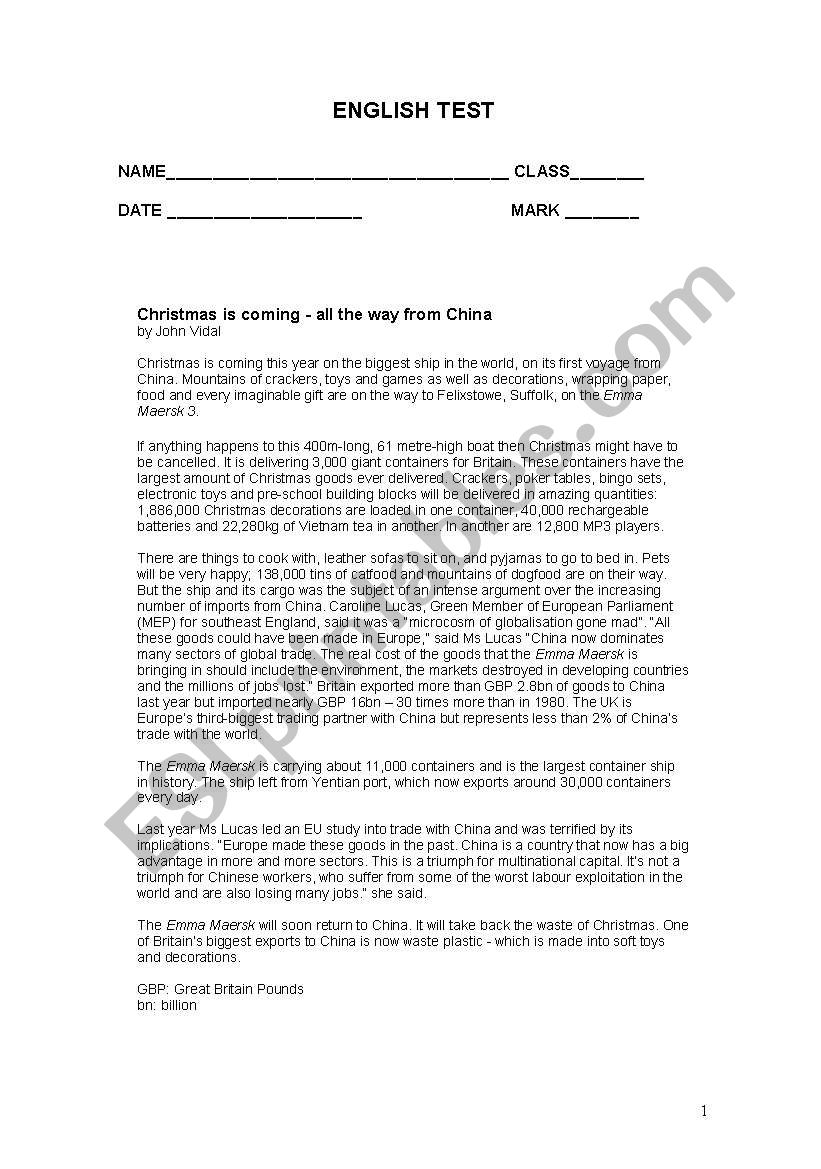 English Test   worksheet