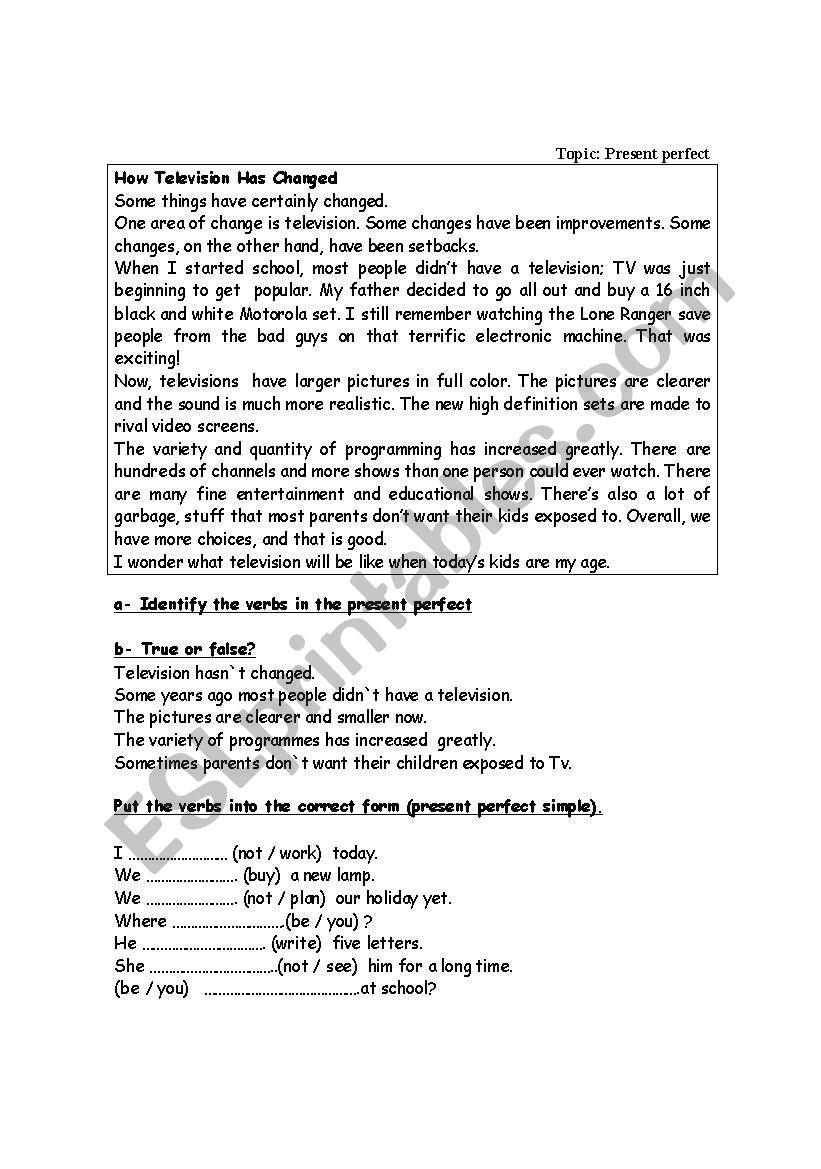 practice on present perfect worksheet