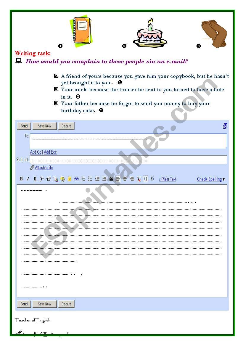 a complaint e-mail worksheet