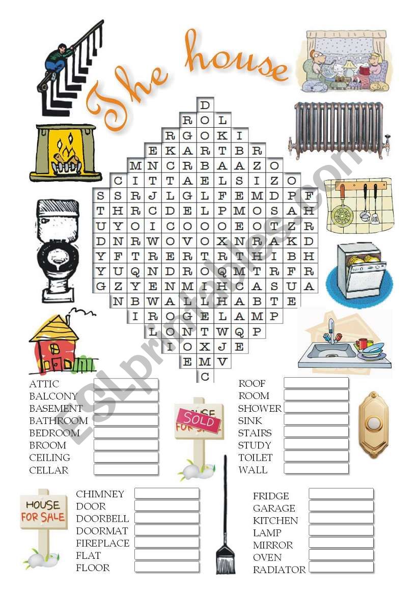 The house wordsearch worksheet