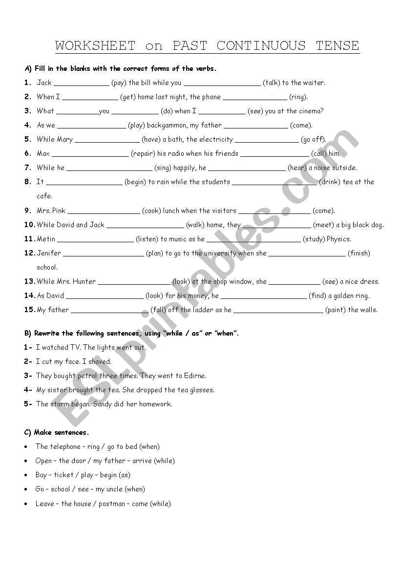 when/while (past continuous) worksheet