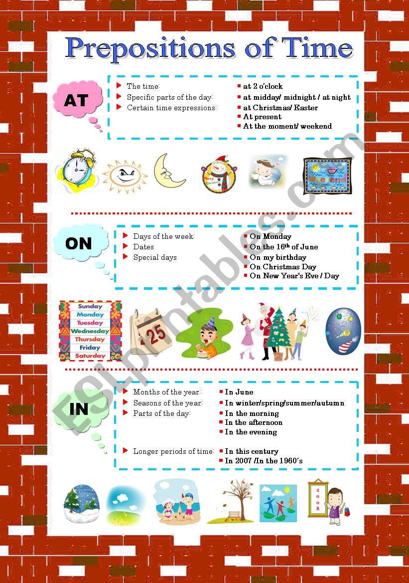 Prepositions of time worksheet