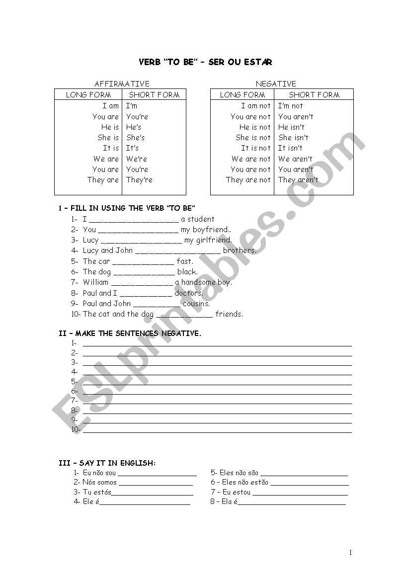 Verb TO BE worksheet