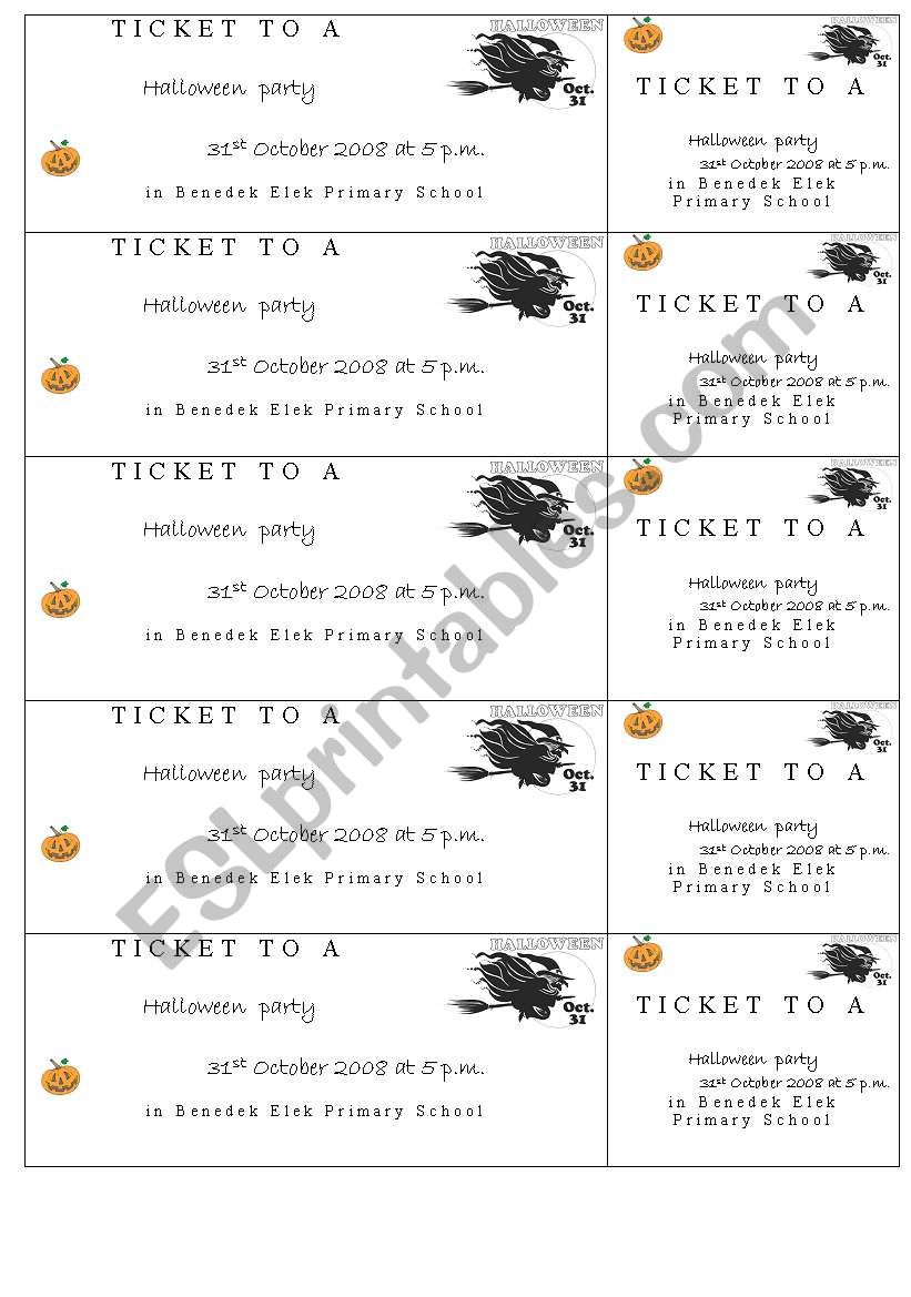 Halloween tickets worksheet