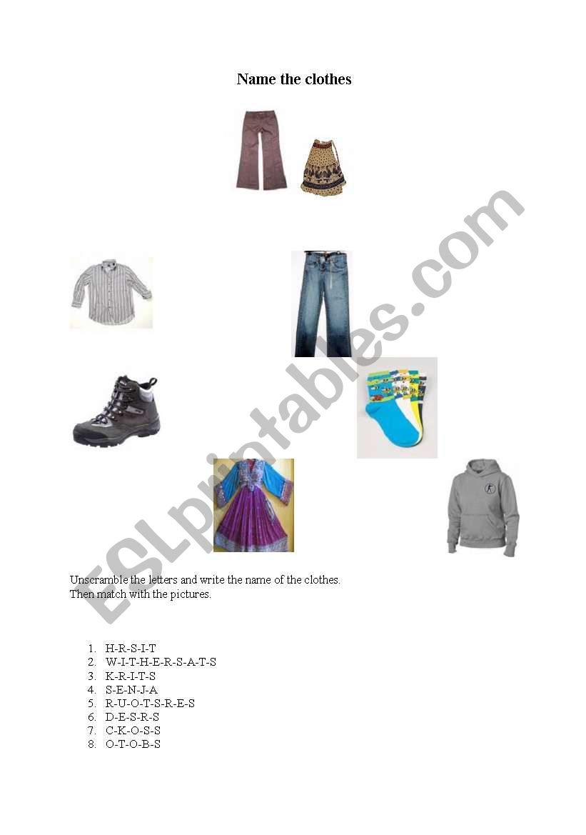 clothes worksheet