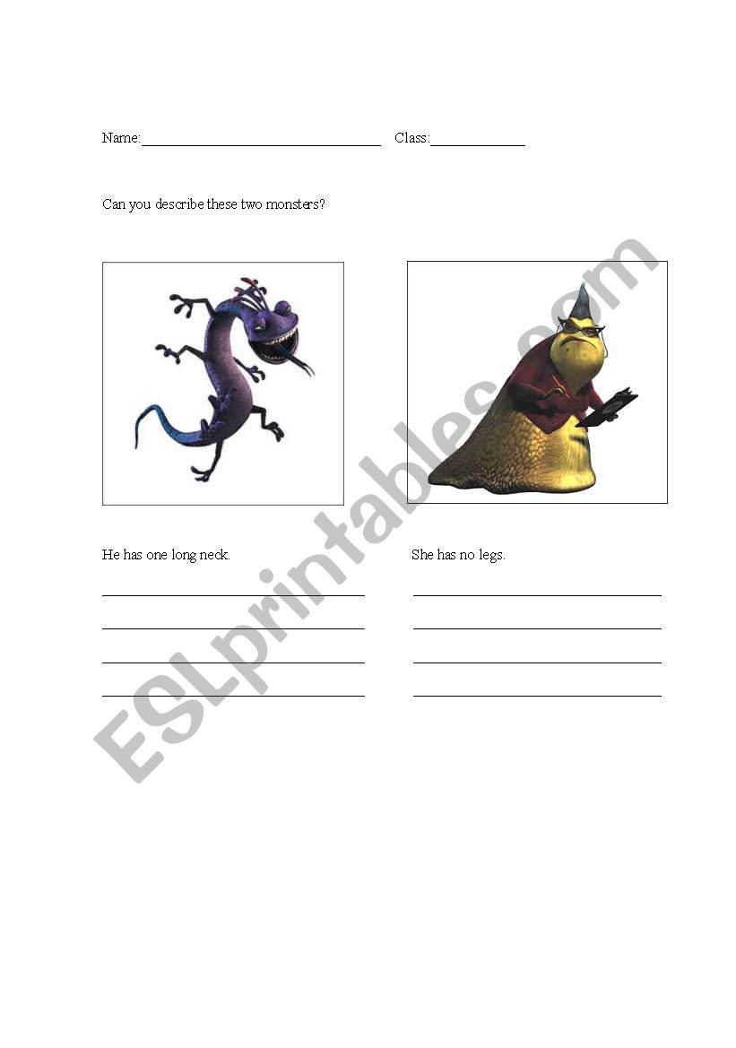 Describing Monsters worksheet