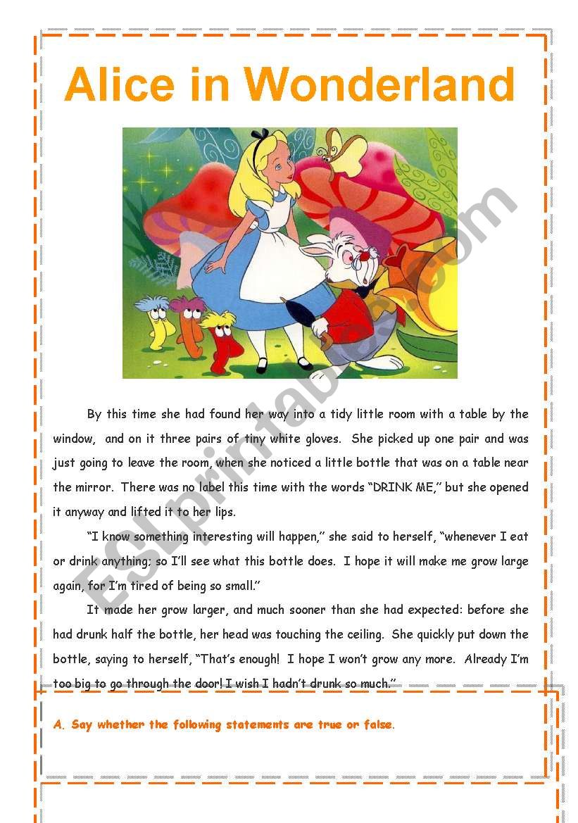 Alice in Wonderland - reading worksheet