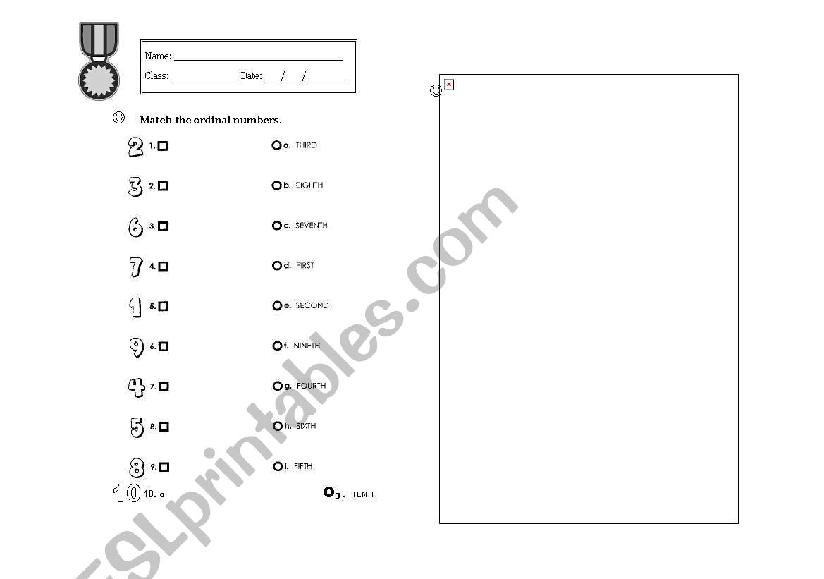 Ordinal Numbers worksheet