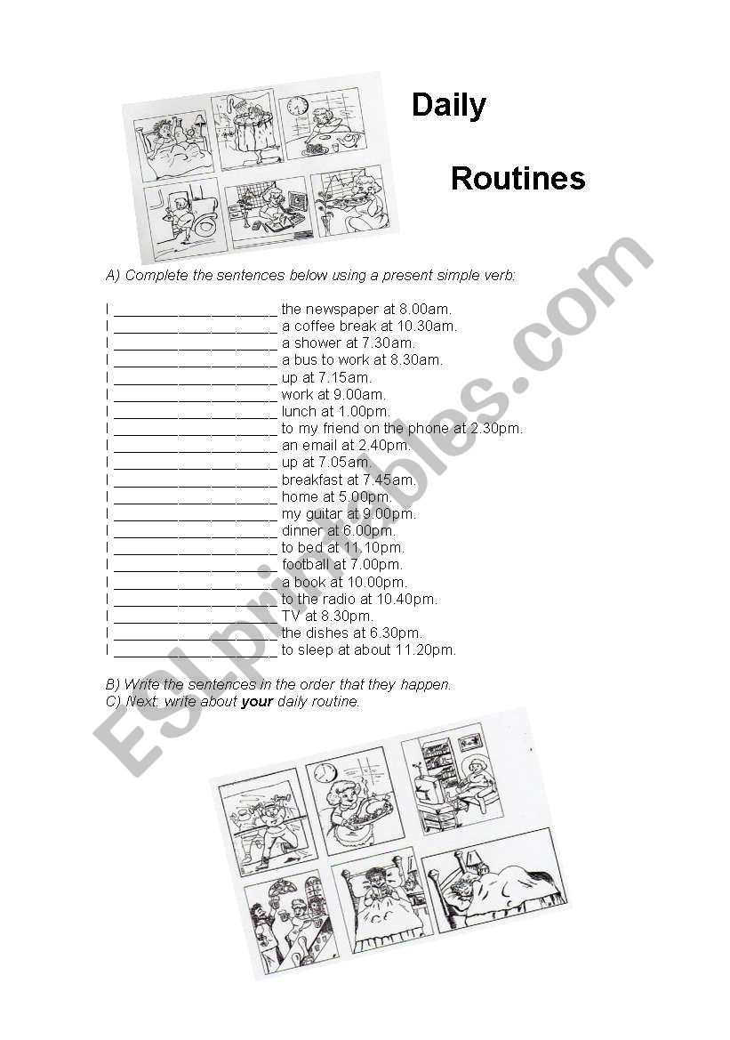 Daily Routines worksheet