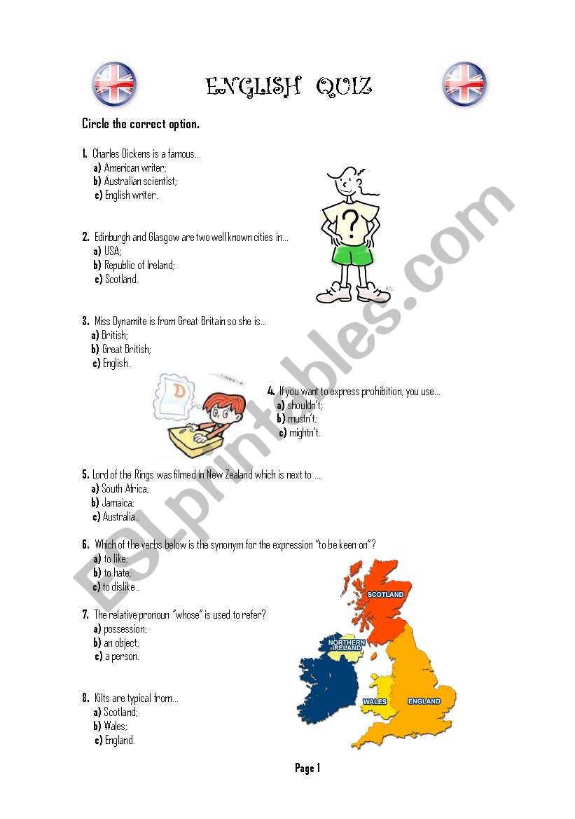 English Quiz worksheet