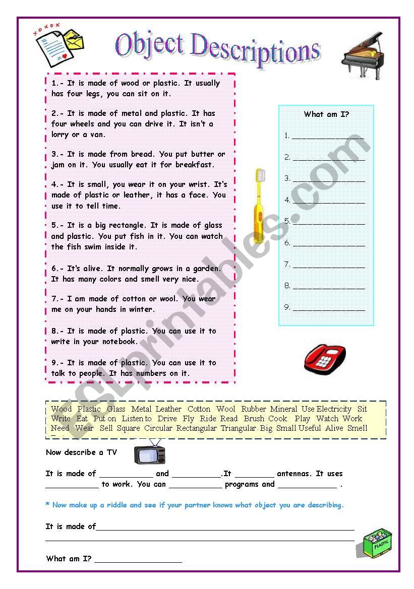 Describing Objects worksheet