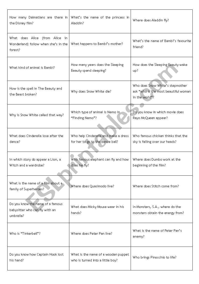 Movie Quiz for children  worksheet