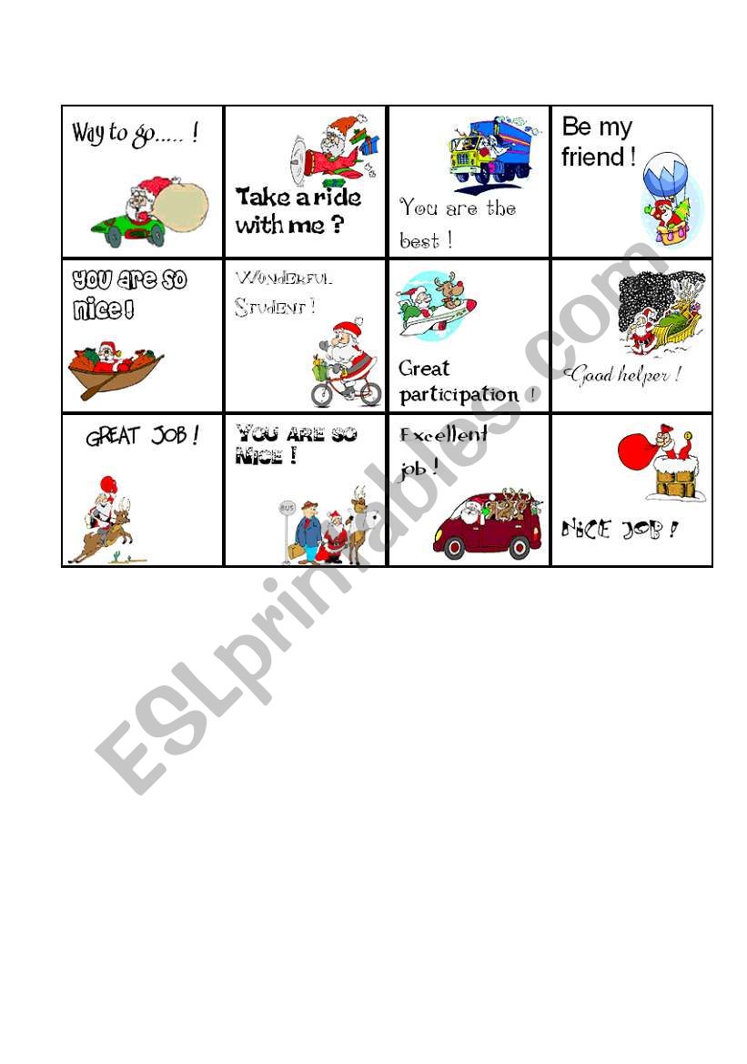 Christmas award cards 1/4 worksheet