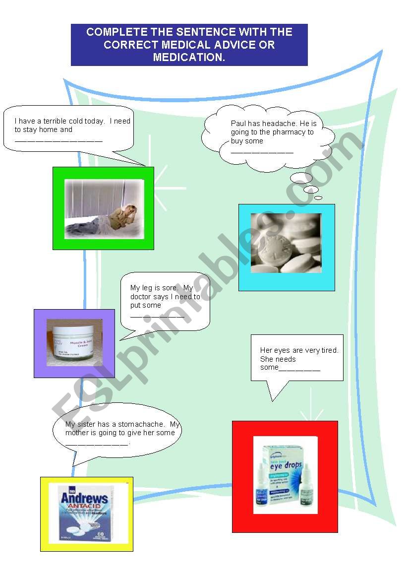 MEDICAL ADVICE OR MEDICATIONS worksheet