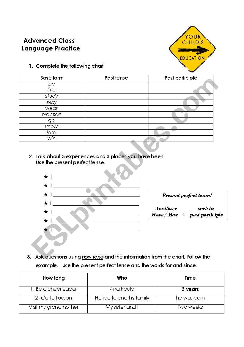 Present perfect practice worksheet