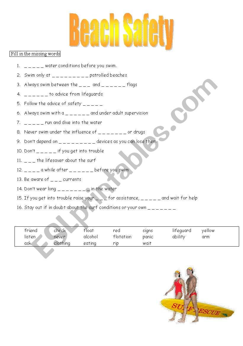Beach Safety worksheet