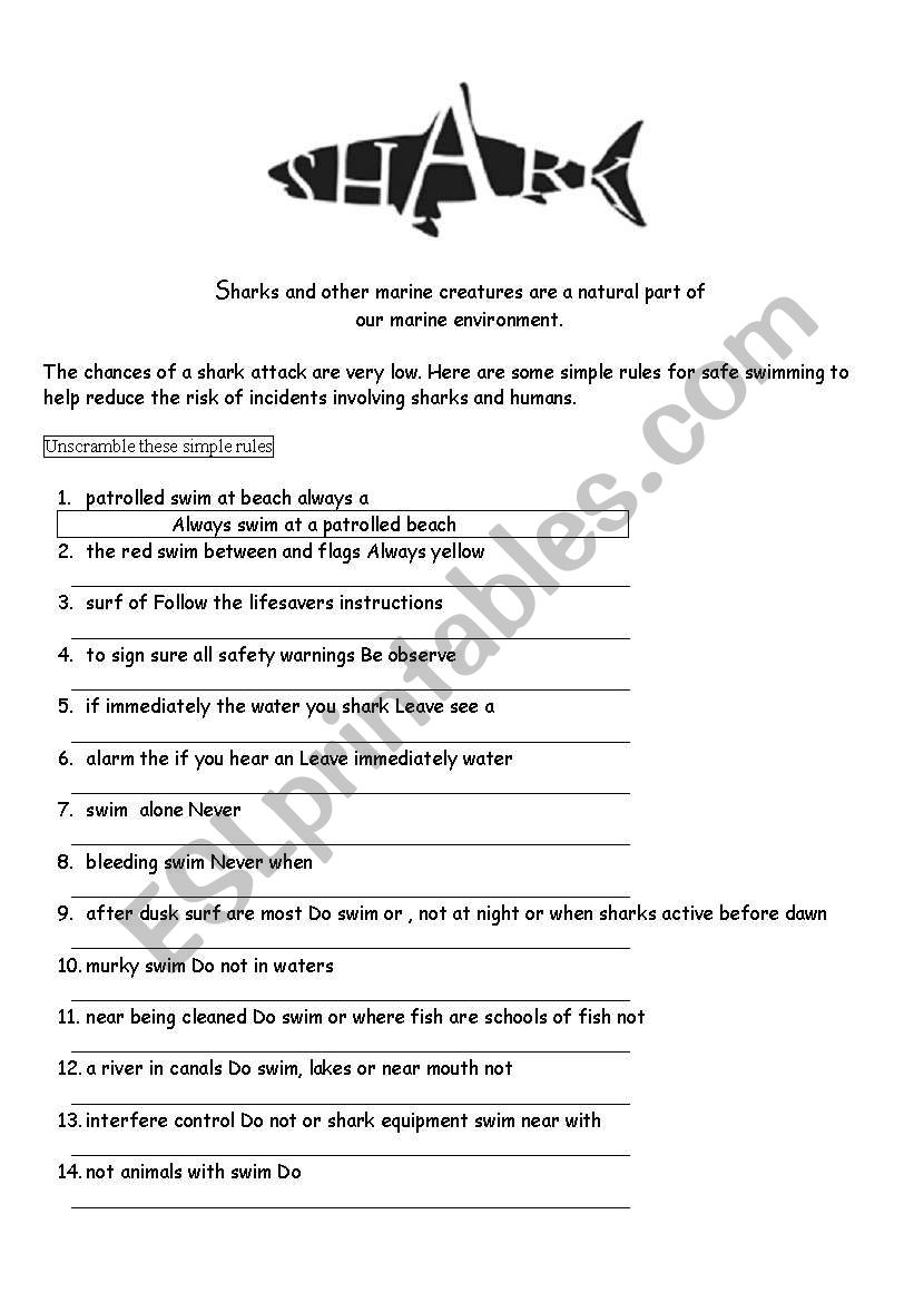 Shark Tips worksheet