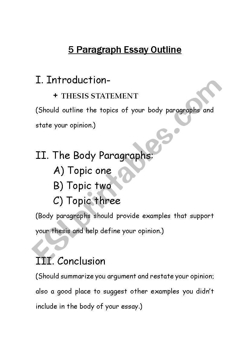 5 paragraph essay worksheet