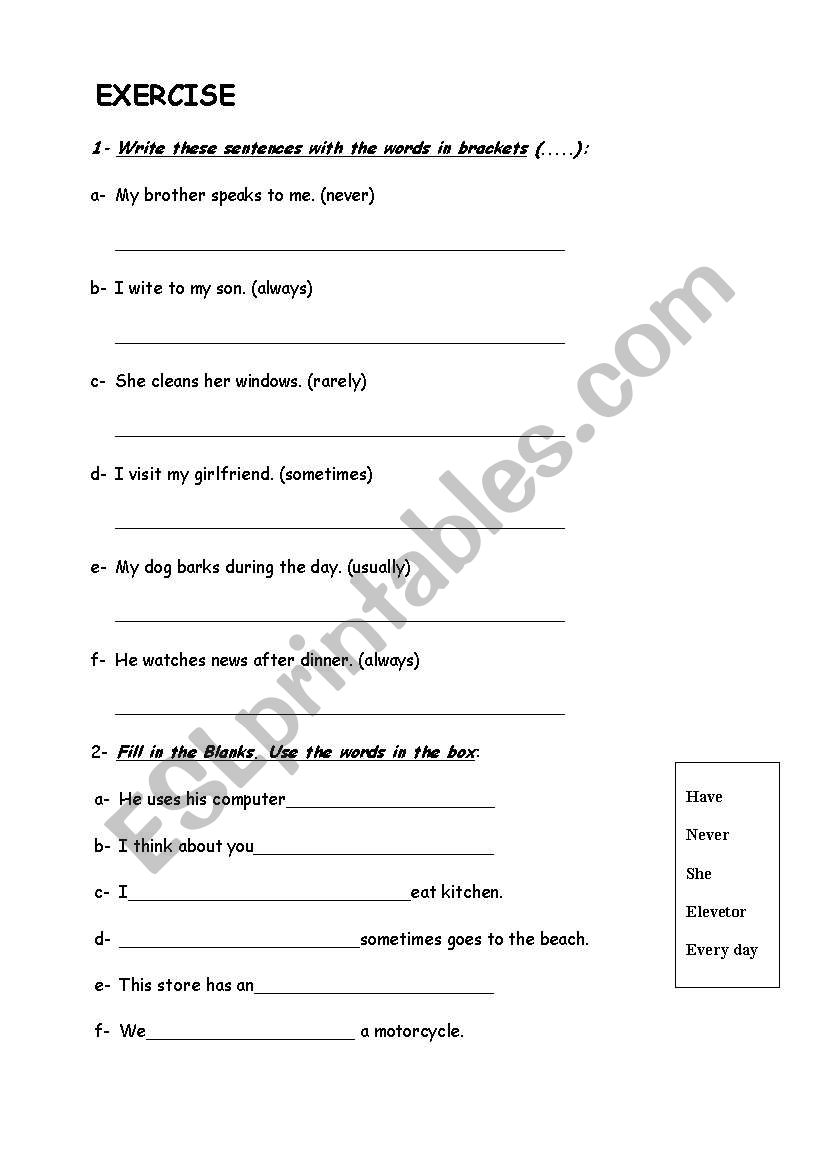 Exercise worksheet