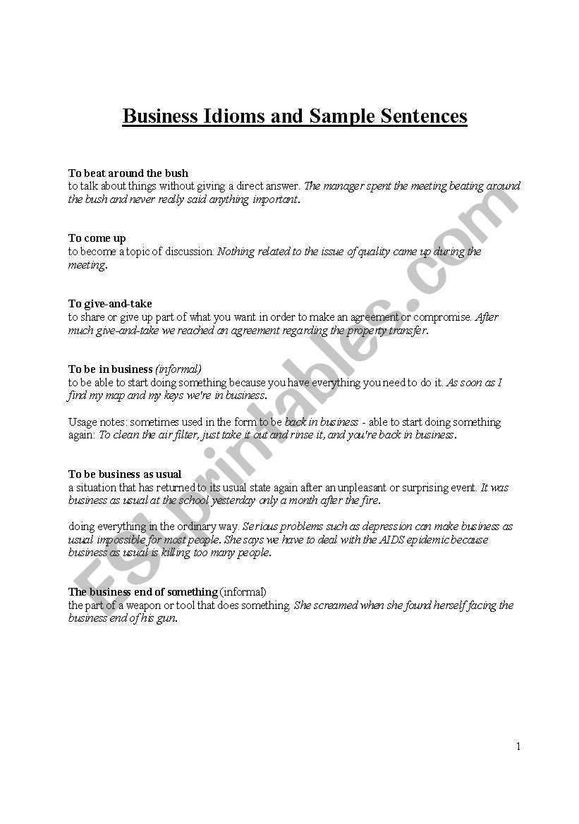 Business Idioms worksheet