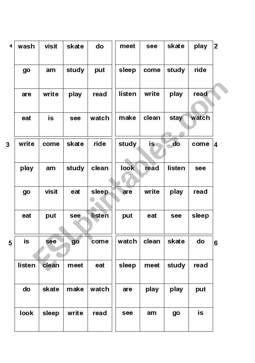 Past Tense Bingo worksheet