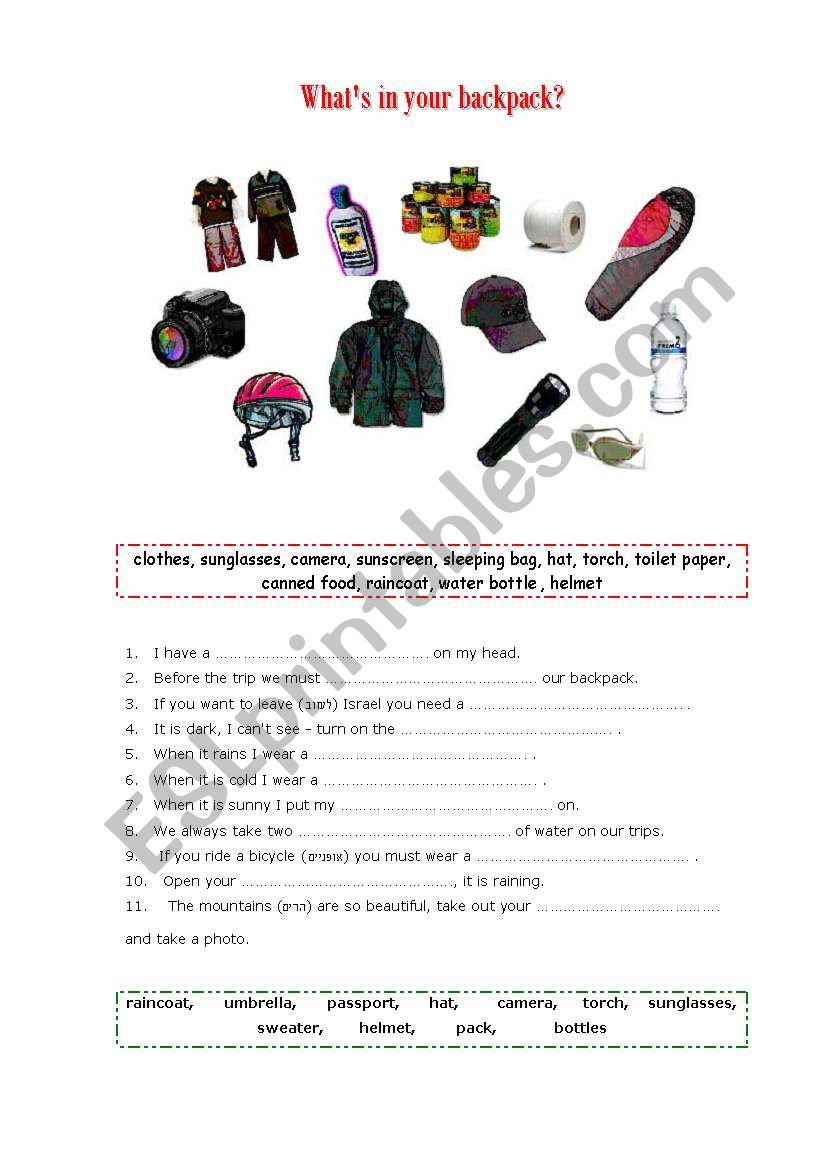 Backpacking worksheet