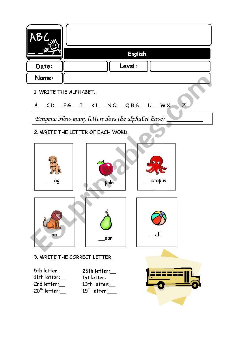 alphabet and numbers worksheet