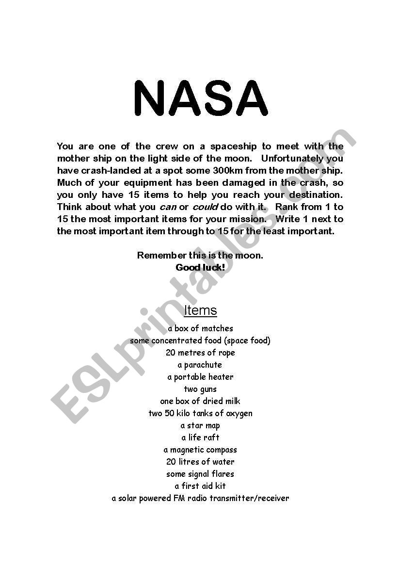 Nasa worksheet