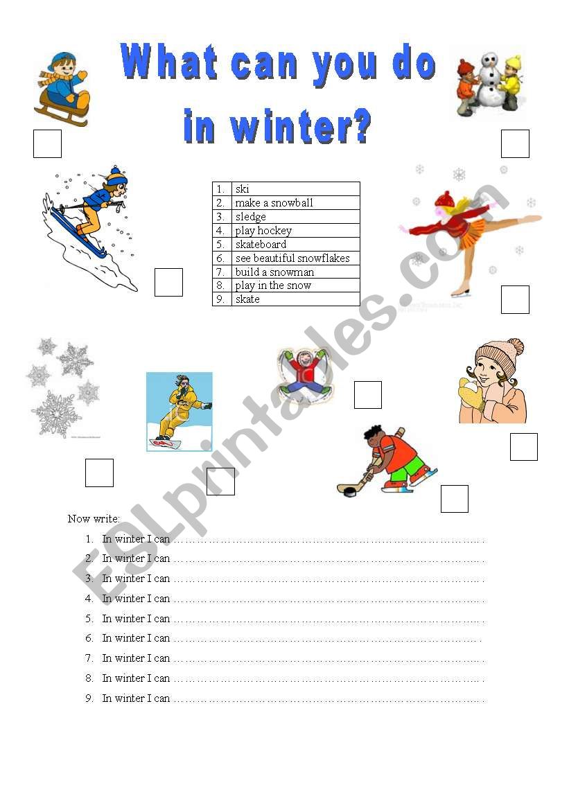 What can you do in winter? worksheet