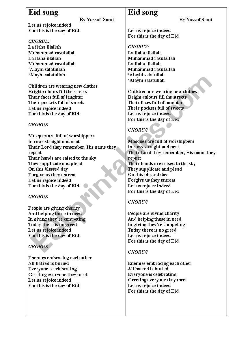 Eid song by Sami Yusuf worksheet