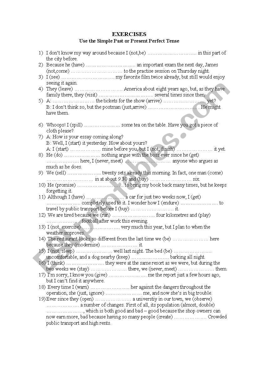 past or present perfect worksheet