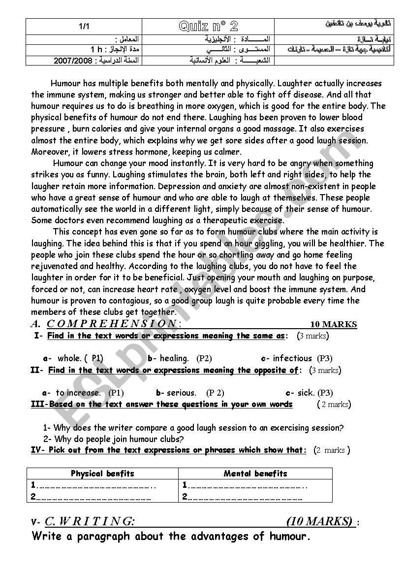 Humour worksheet